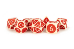 Fanroll - Enamel Acrylic 7pc - Ivory With Red 16mm Dice